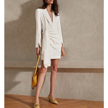 Woochic robe blazer col en V profonde taille haute couture
